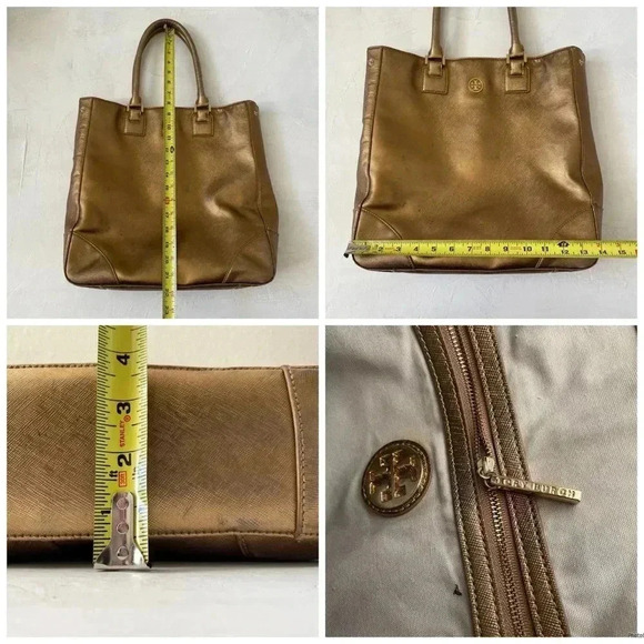 Tory Burch Robinson Gold Metallic Saffiano Mirror Tote Purse - Picture 15 of 15